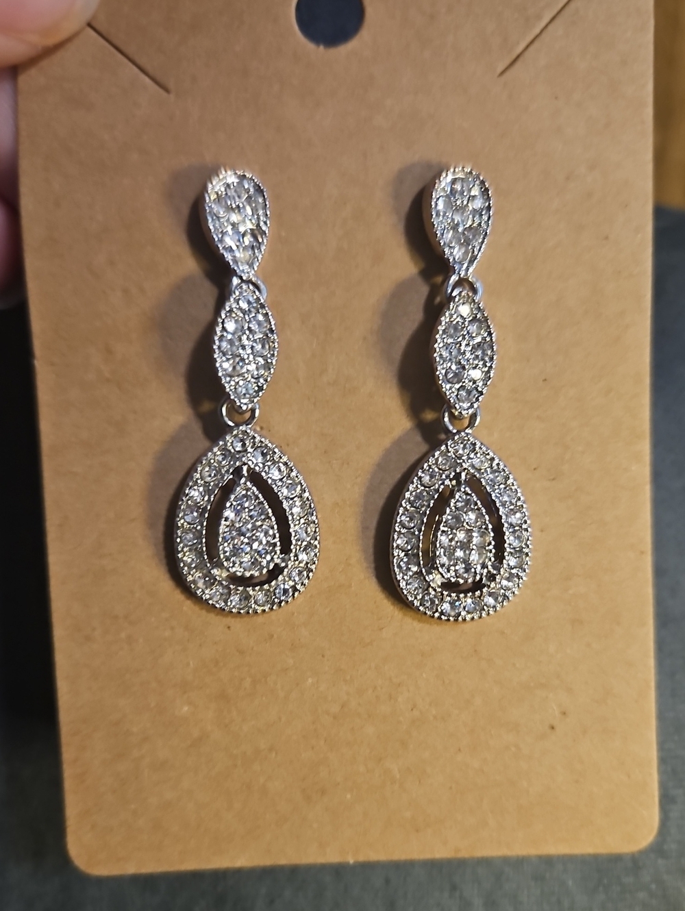 Silver Crystal Teardrop Dangle Earrings - Elegant Women's Jewelry